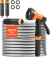 VEVOR Metal Garden Hose 75 ft, Rust Proof Stainless Steel Water Hose, Heavy Duty Backyard Hose with 10 Function Nozzle, No-Kink & Flexible Water Pipe, Lightweight Metal Hose for Yard, Outdoor