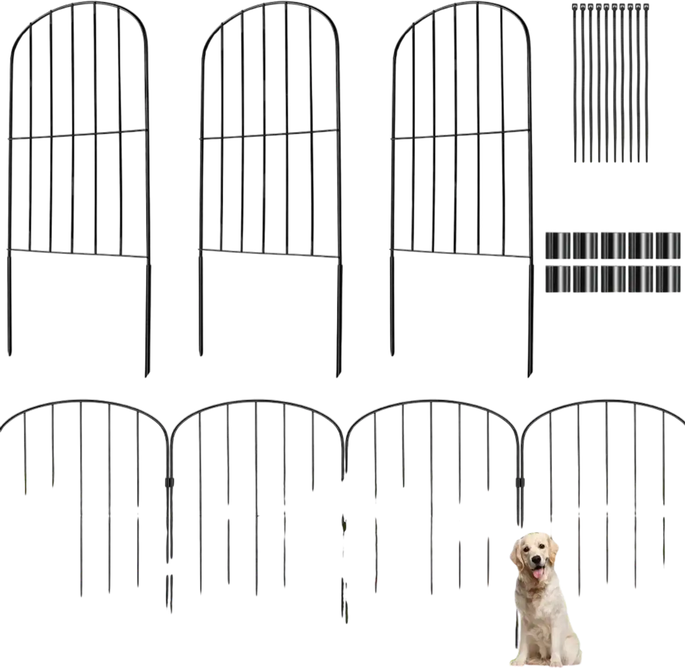 VEVOR Garden Fence, 24in(H) x11ft(L) Animal Barrier Fence, Underground Decorative Garden Fencing with 2 Inch Spike Spacing, Metal Dog Fence for the Yard and Outdoor Patio, 10 Pack