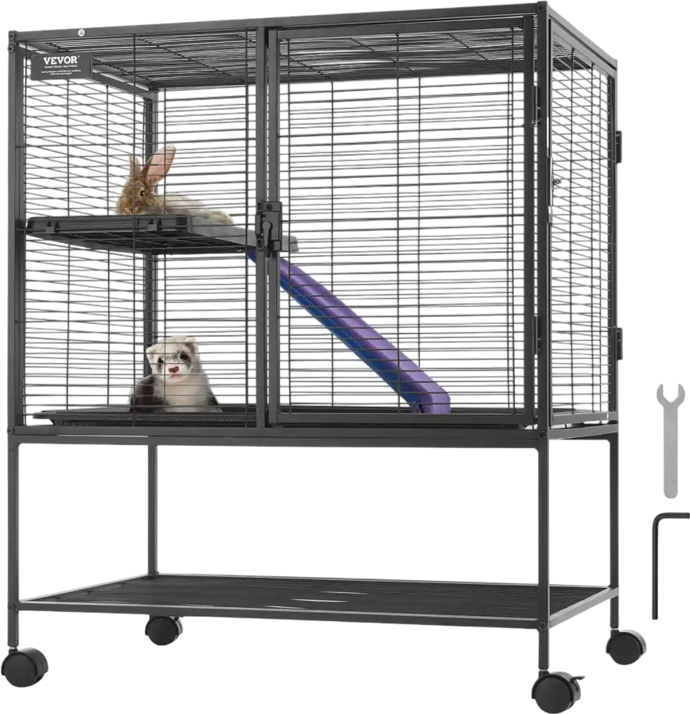 VEVOR 36" Rolling Metal Ferret Cage, Large 2-Tier Cage, Small Animal Cage with Ramps & Tray, Easy to Set up for Pet Rats, Hamster, Guinea Pig, Chinchilla, Squirrel, Hedgehogs, Bunny