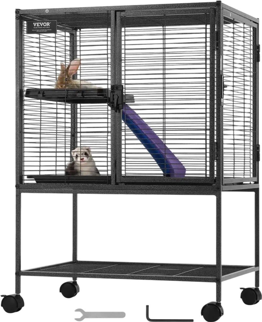 VEVOR 34" Rolling Metal Ferret Cage, Large 2-Tier  Cage, Small Animal Cage with Ramps & Tray, Easy to Set up for Pet Rats, Hamster, Guinea Pig, Chinchilla, Squirrel, Hedgehogs, Bunny