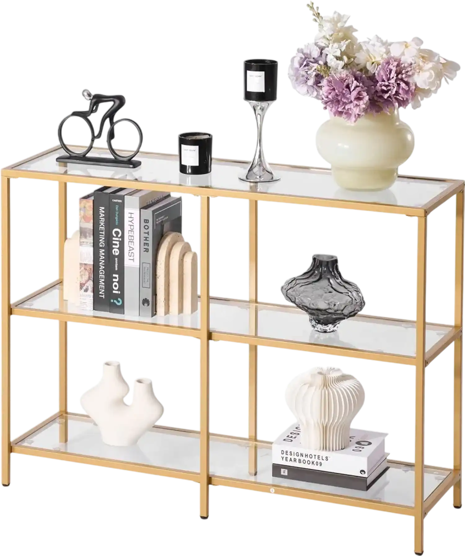 Vevor Console Table 3-Tier Tempered Glass Sofa Side Table Gold 39.4