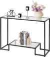 VEVOR 2-Tier Glass Console Table, Modern Rectangle Sofa Side Table with Tempered Glass Top and Iron Legs, Golden Consloe Desk with Anti-Tip Device for Living Room, Hallway, Entryway, Foyer, Black