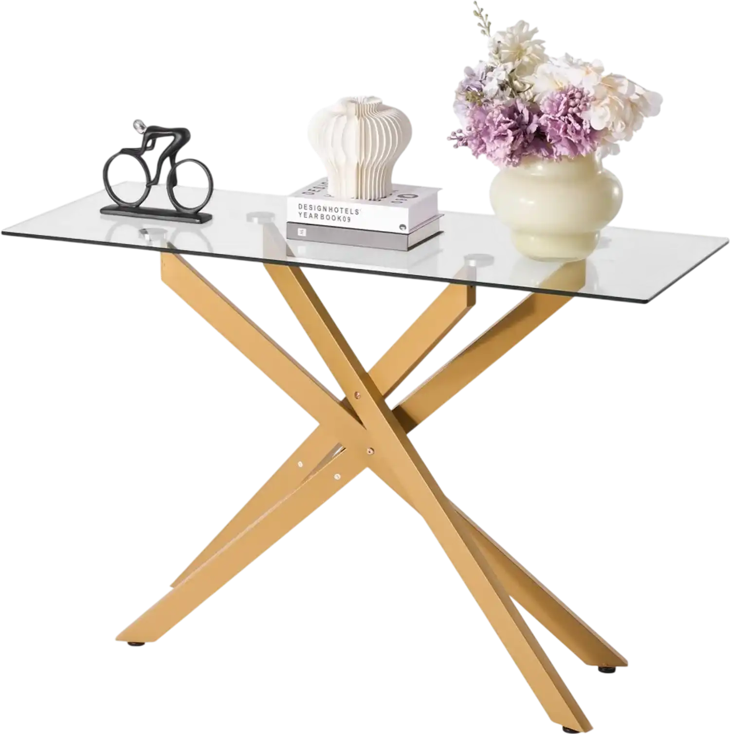 Vevor Console Table Glass Top Coffee Table with Tempered Glass & Iron Cross Legs New