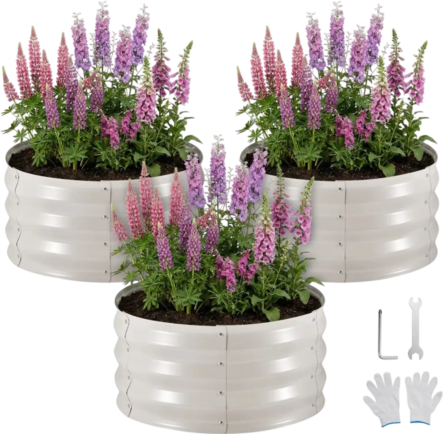 Vevor Raised Garden Bed 3-Pc 2 x 2 x 1' Round Metal Planter Box Kit Beige New