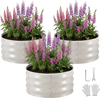 VEVOR 3 Pcs Galvanized Raised Garden Beds, 2 x 2 x 1 ft, Round Metal Planter Boxes Kit Outdoor, Bottomless Elevated Garden Boxes with Gloves, Alu-Zinc, for Planting Flowers Vegetables Herbs, Beige
