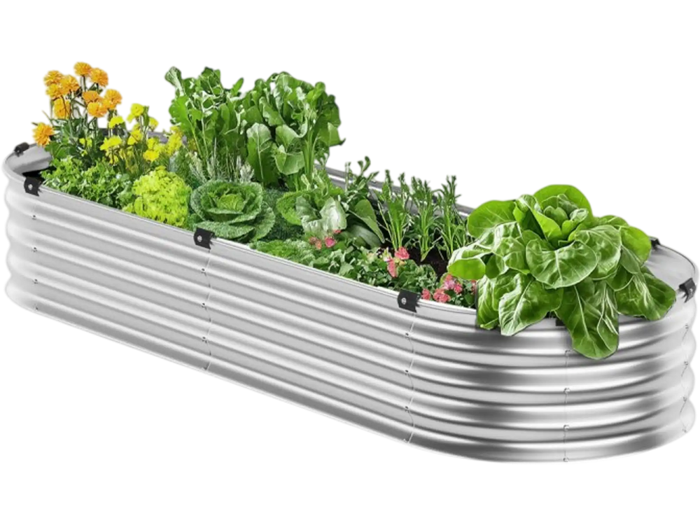 VEVOR Metal Raised Garden Bed, 4 x 2 x 1 ft Outdoor Galvanized Planter Box, with Open Bottom, Large Oval Planter Raised Bed for Gardening Vegetables, Flowers, Herbs, and Succulent Plants, Silver