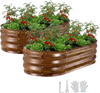 VEVOR 2 Pack Galvanized Raised Garden Beds, 4 x 2 x 1 ft, Oval Metal Planter Boxes Kit Outdoor, Bottomless Elevated Garden Box with Gloves, Alu-Zinc, for Planting Flowers Vegetables, Deep Wood Grain