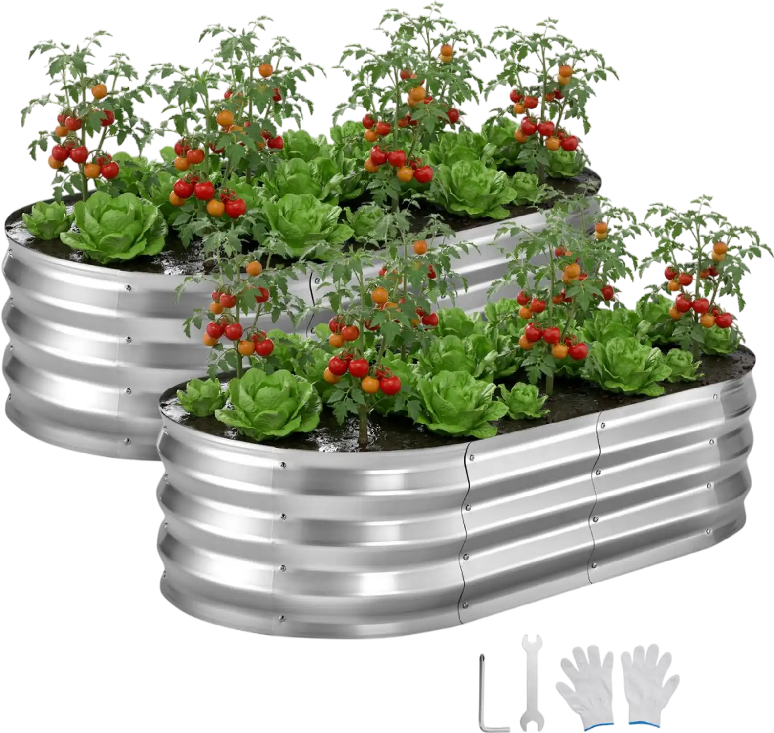 Vevor Raised Garden Bed 2-Pack 4' x 2' x 1' Oval Metal Planter Boxes Silver New