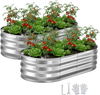 VEVOR 2 Pack Galvanized Raised Garden Beds, 4 x 2 x 1 ft, Oval Metal Planter Boxes Kit Outdoor, Bottomless Elevated Garden Box with Gloves, Alu-Zinc, for Planting Flowers Fruits Vegetables, Silver