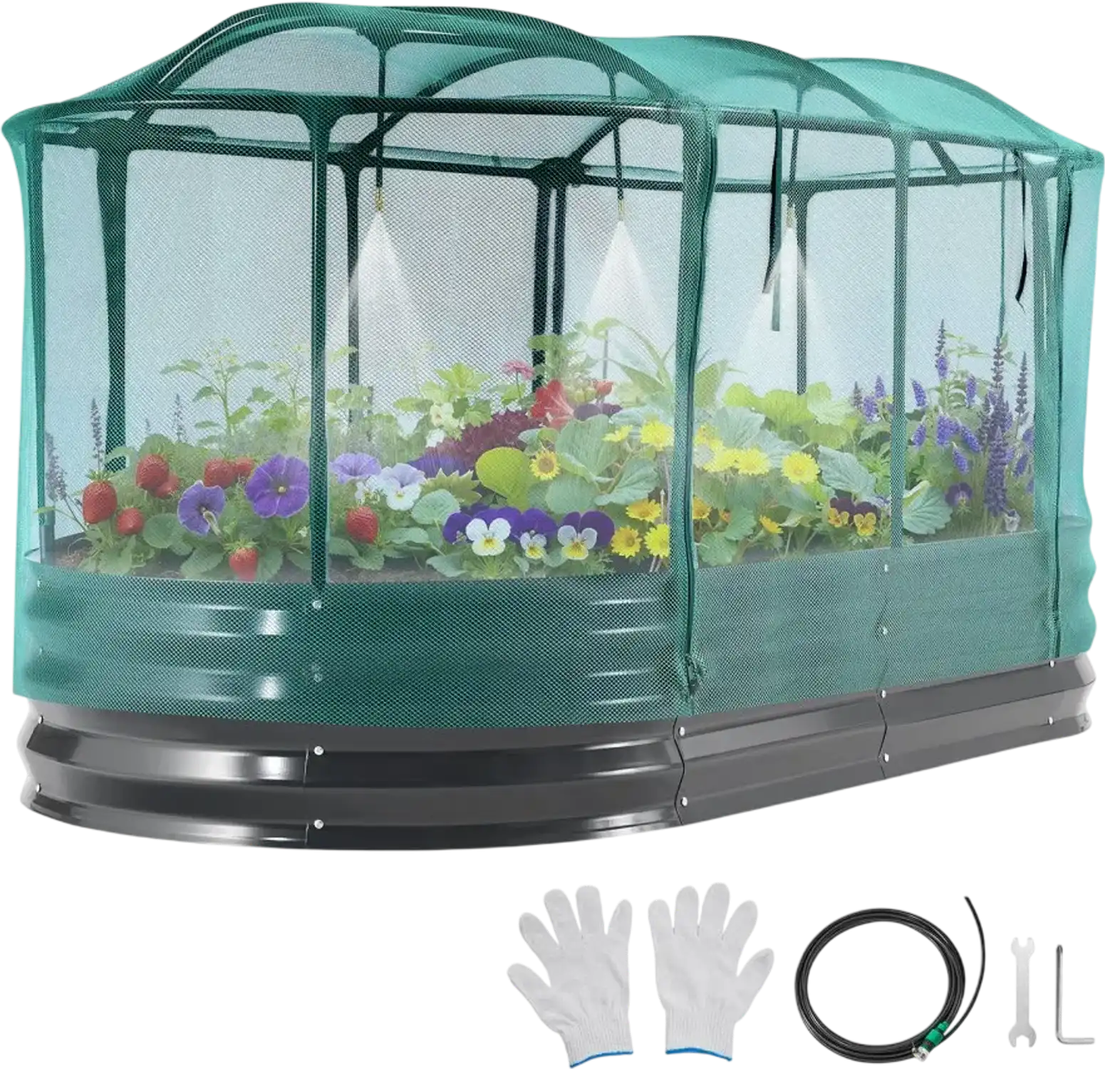 Vevor Raised Garden Bed 6' x 3' x 1' Self-Watering Oval Metal Planter Box Kit with Mesh Cover New
