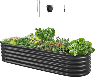 Vevor Raised Garden Bed Oval Galvalume Planter Box 6.56' x 1.97' x 1.4' Dark Gray New