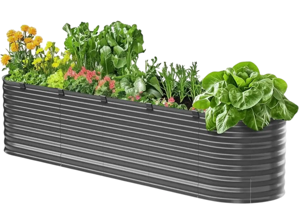 VEVOR Metal Raised Garden Bed, 8 x 2 x 2 ft Outdoor Galvanized Planter Box, with Open Bottom, Large Oval Planter Raised Bed for Gardening Vegetables, Flowers, Herbs, and Succulent Plants, Dark Gray