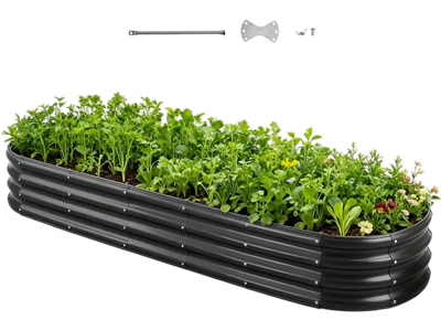 VEVOR Metal Raised Garden Bed, 8 x 2 x 1 ft Oval Outdoor Galvanized Planter Garden Box, Open Bottom Design, Large Planter Raised Bed for Growing Vegetables, Flowers, Herbs, and Succulents, Dark Gray