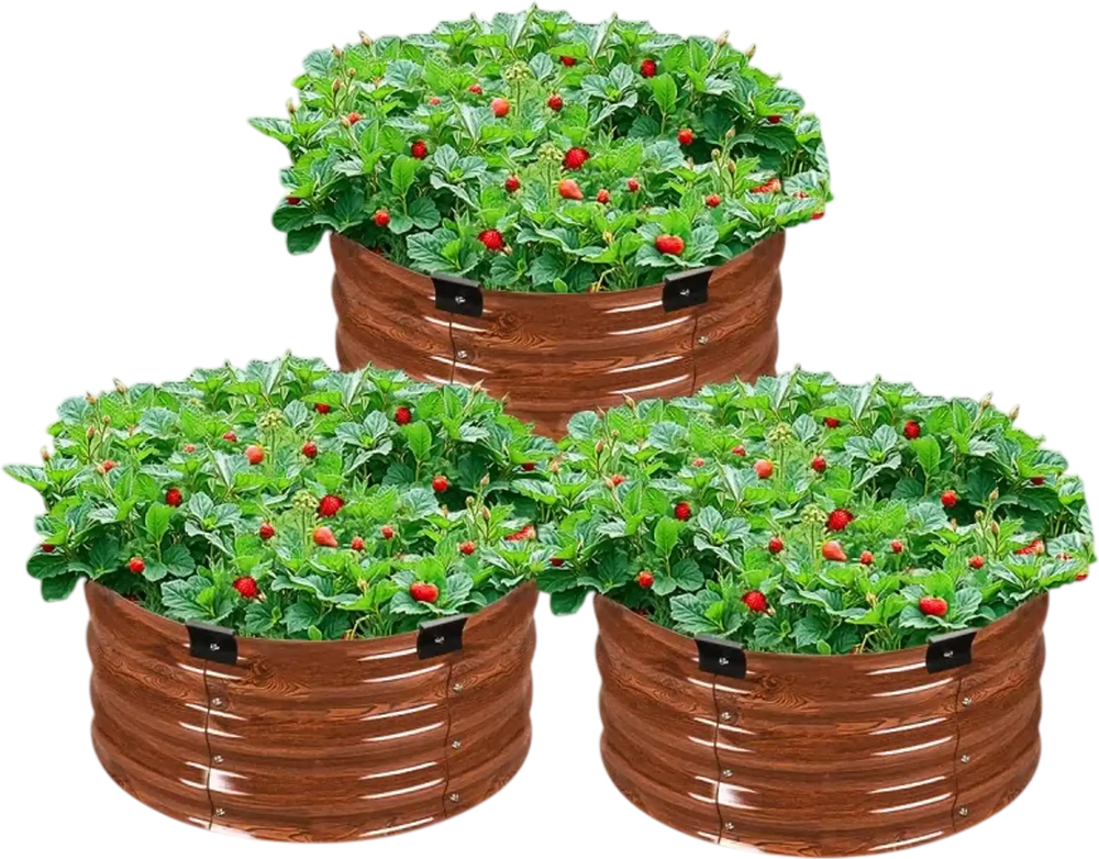 VEVOR 3 Pcs 2x2x1ft Galvanized Raised Garden Bed Kit, Outdoor Metal Round Raised Beds For Gardening Vegetables, Easy Assembly Garden Planter Box For Flowers Fruits With Open Base