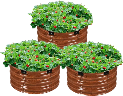 Vevor Raised Garden Bed 3-Pc 2' x 2' x 1' Galvanized Metal Planter Box Wood Grain New