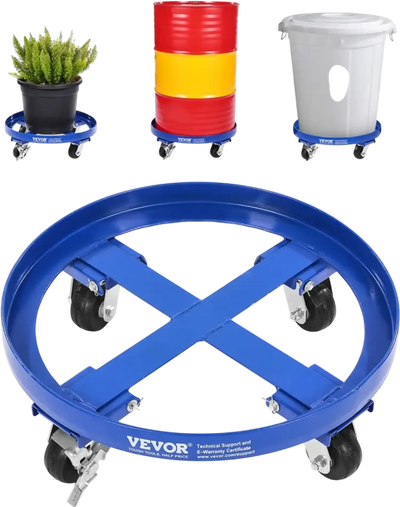 VEVOR 55 Gallon Drum Dolly, 2000 lbs Load Capacity, Heavy-Duty Barrel Dolly with Cross Braces and 4 Swivel Caster Wheels, Non Tipping Hand Truck Capacity Dollies for Warehouse Drum Handling, Blue