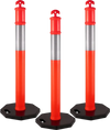 VEVOR 3Pack Traffic Delineator Posts 44 Inch Height, Orange Delineator Cones with Rubber Base 16 inch, PE Delineator Post Kit 10 inch Reflective Band for Construction Sites, Facility Management etc.