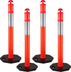 VEVOR 4Pack Traffic Delineator Posts 44 Inch Height, PE Delineator Post Kit 10 inch Reflective Band, Orange Delineator Cones with Rubber Base 16 inch for Construction Sites, Facility Management etc.