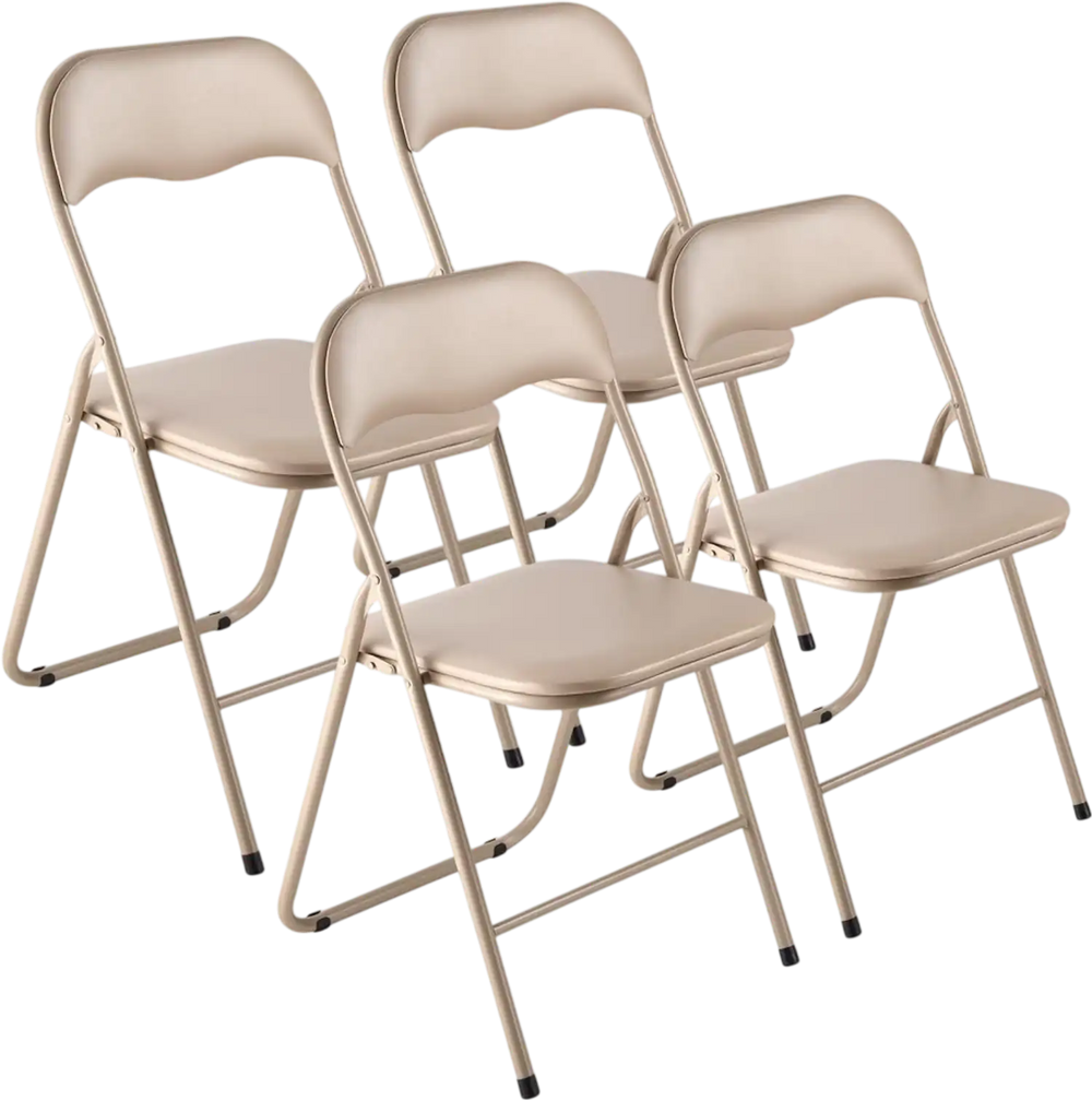 VEVOR 4 Pack Folding Chairs, Foldable Leather Chairs with Heavy Duty Metal Frame & Padded Cushion, Portable Folding Card Table Chairs, Stackable Seats for Home, Yard, Garden, Parties, Events, Khaki
