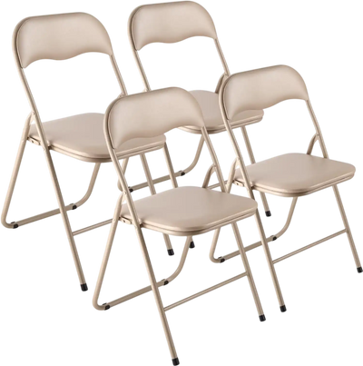 Vevor Folding Chairs 4-Pack Khaki Padded Leather New
