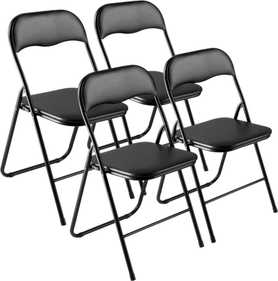 Vevor Folding Chairs 4-Pack Portable Leather Chairs with Padded Cushion Black New