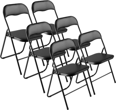 VEVOR 6 Pack Folding Chairs, Foldable Leather Chairs with Heavy Duty Metal Frame & Padded Cushion, Portable Folding Card Table Chairs, Stackable Seats for Home, Yard, Garden, Parties, Events, Black