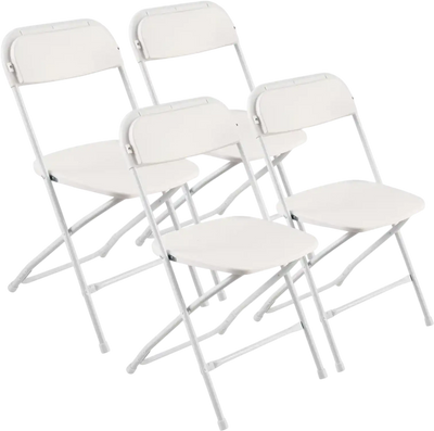 Vevor Folding Chairs 4-Pack Portable Plastic Chairs with Heavy Duty Metal Frame White New