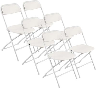 Vevor Folding Chairs 6-Pack White Plastic Portable Indoor Outdoor Seats New