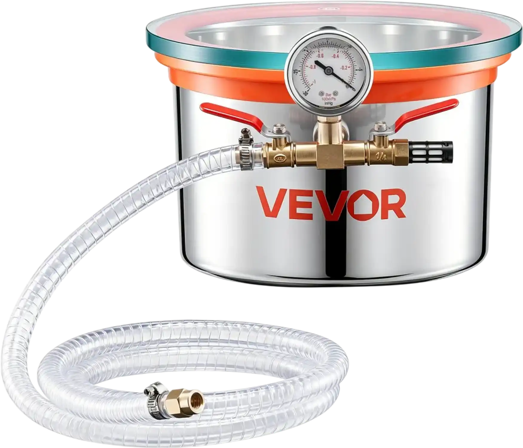 Vevor Vacuum Chamber 1.5 Gallon Stainless Steel Degassing Chamber with Tempered Glass Lid New