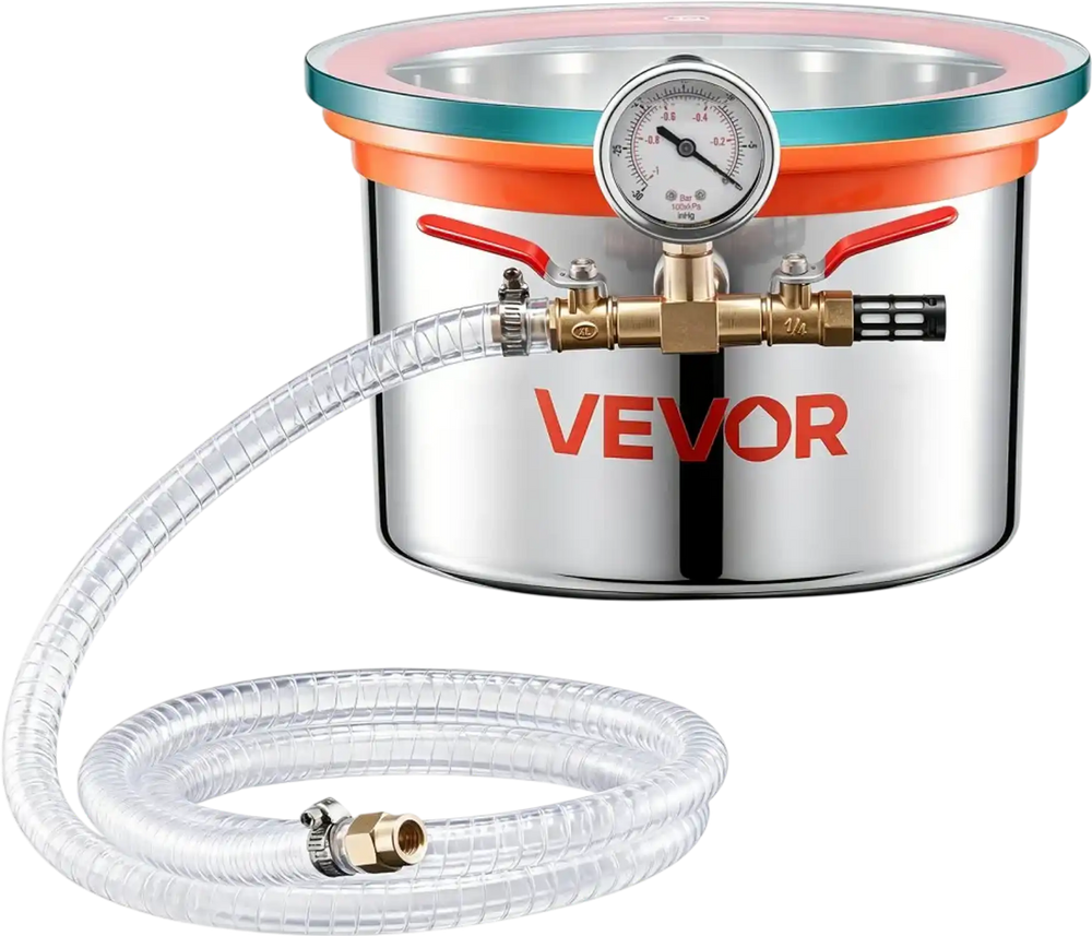 VEVOR 1.5 Gallon Vacuum Chamber, Stainless Steel, Vacuum Degassing Chamber with Tempered Glass Lid, Hose, Air Filter, for Resin Casting, Stabilizing Wood, Degassing Silicone, Epoxies, Essential Oils