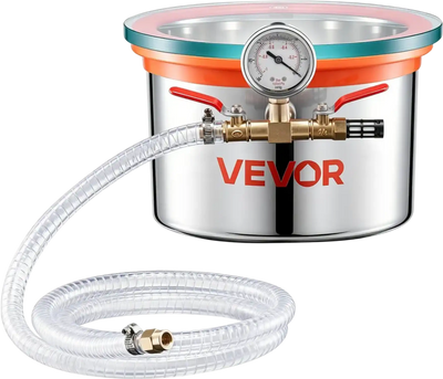 Vevor Vacuum Chamber 1.5 Gallon Stainless Steel Degassing Chamber with Tempered Glass Lid New