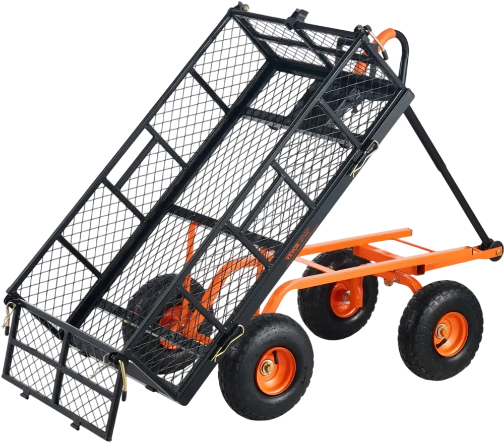 VEVOR Garden Cart, Sturdy Metal Utility Wagon with Simple Assembly, Versatile Dump Cart with Dual-Function Handle, Wheelbarrow with 400 lbs Load Capacity, Equipped with 10" Wheels