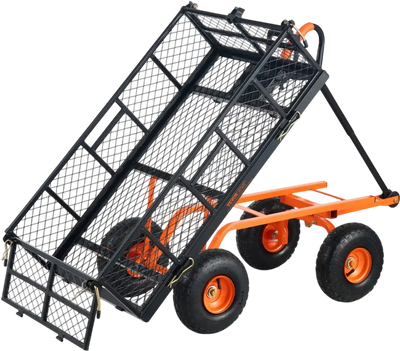 VEVOR Garden Cart, Sturdy Metal Utility Wagon with Simple Assembly, Versatile Dump Cart with Dual-Function Handle, Wheelbarrow with 400 lbs Load Capacity, Equipped with 10