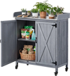 VEVOR Potting Bench Table, Outdoor Gardening Wooden Storage Cabinet with 36 x 16 in Galvanized Iron Tabletop, Garden Planting Workstation with Large Storage Space, 4 Casters for Patio, Backyard, Gray
