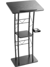 VEVOR Podium Stand, 47-Inch Metal Lectern, Curved Standing Podium with Wide Reading Surface, Open Storage Compartment, Book Stopper, Cup Holder, for Classroom, Wedding, Conference, Speech, and Concert