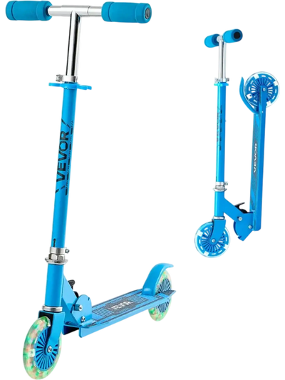 VEVOR Kick Scooter for Kids Ages 3+, 2-Wheel Toddler Scooter with Light-Up Wheels, Adjustable Height Handlebar, Wide Anti-Slip Deck, Foldable Lightweight Frame for Boys & Girls up to 110 lbs, Blue