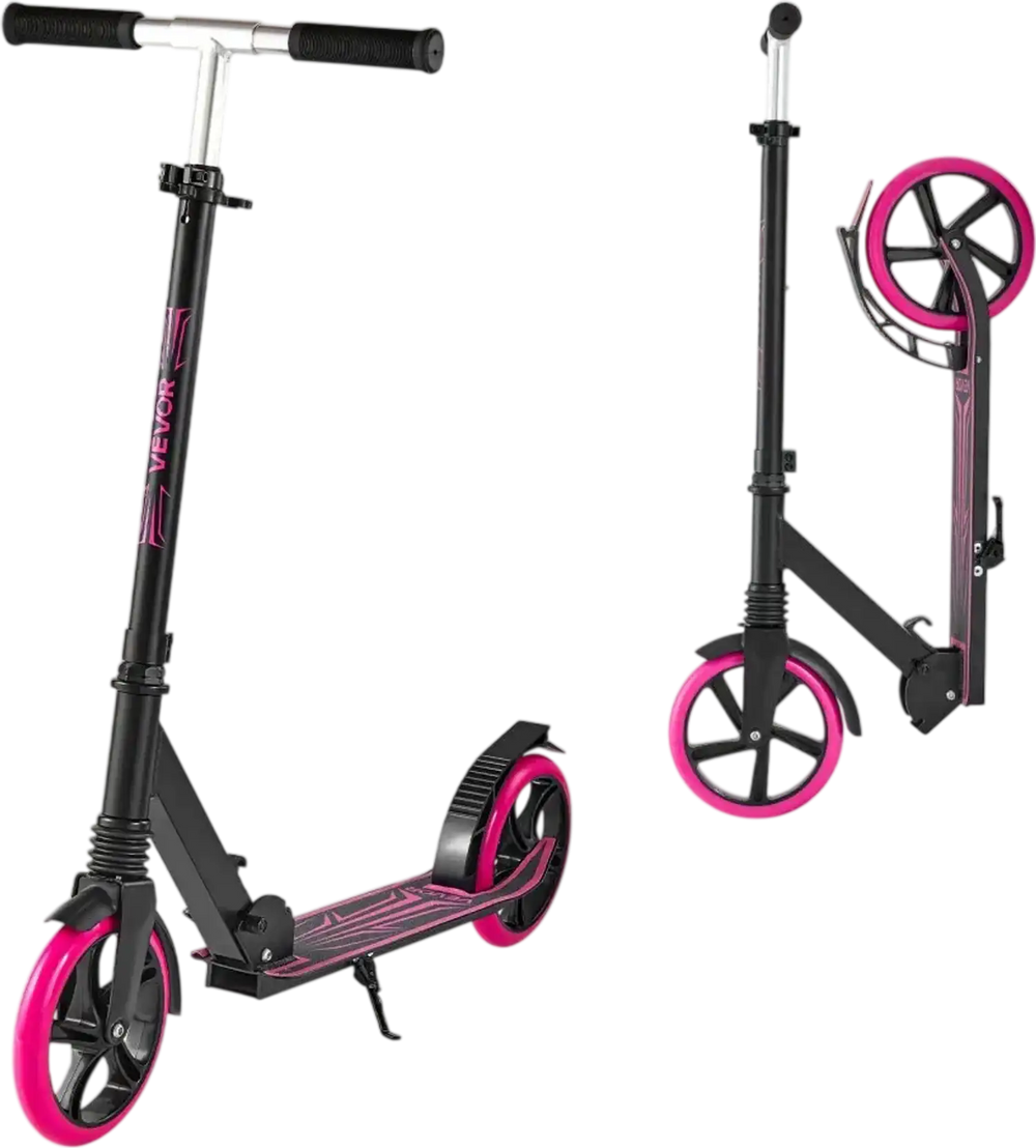 VEVOR Kick Scooter for Kids Ages 8+, Teens & Adults, 2-Wheel Toddler Scooter with Adjustable Height Handlebar, Wide Anti-Slip Deck, Foldable Lightweight Frame for Boys & Girls up to 220 lbs, Pink