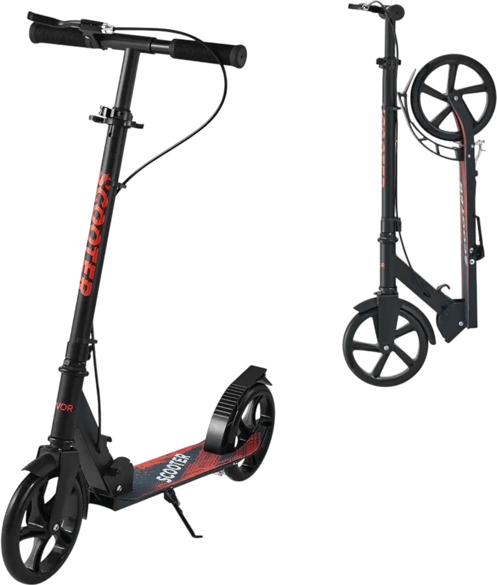 VEVOR Kick Scooter for Kids Ages 8+, Teens & Adults, 2-Wheel Toddler Scooter with Height Adjustable Handlebar, Wide Anti-Slip Deck, Foldable Lightweight Frame for Boys & Girls up to 220 lbs, Black