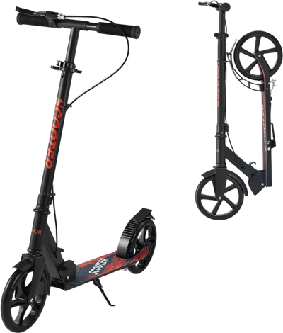 VEVOR Kick Scooter for Kids Ages 8+, Teens & Adults, 2-Wheel Toddler Scooter with Height Adjustable Handlebar, Wide Anti-Slip Deck, Foldable Lightweight Frame for Boys & Girls up to 220 lbs, Black