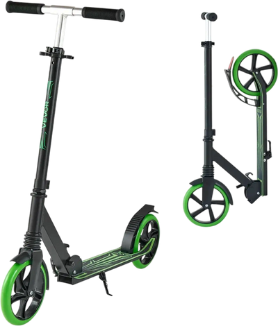 VEVOR Kick Scooter for Kids Ages 8+, Teens & Adults, 2-Wheel Toddler Scooter with Adjustable Height Handlebar, Wide Anti-Slip Deck, Foldable Lightweight for Boys & Girls up to 220 lbs, Black + Green