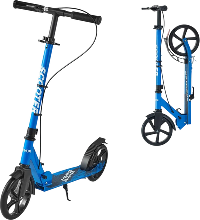 VEVOR Kick Scooter for Kids Ages 8+, Teens & Adults, 2-Wheel Toddler Scooter with Height Adjustable Handlebar, Wide Anti-Slip Deck, Foldable Lightweight for Boys & Girls up to 220 lbs, Black + Blue