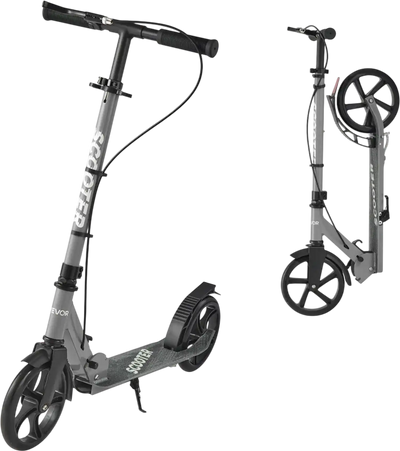 VEVOR Kick Scooter for Kids Ages 8+, Teens & Adults, 2-Wheel Toddler Scooter with Adjustable Height Handlebar, Wide Anti-Slip Deck, Foldable Lightweight Frame for Boys & Girls up to 220 lbs, Gray