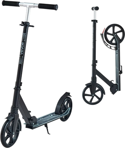 VEVOR Kick Scooter for Kids Ages 8+, Teens & Adults, 2-Wheel Toddler Scooter with Adjustable Height Handlebar, Wide Anti-Slip Deck, Foldable Lightweight Frame for Boys & Girls up to 220 lbs, Black