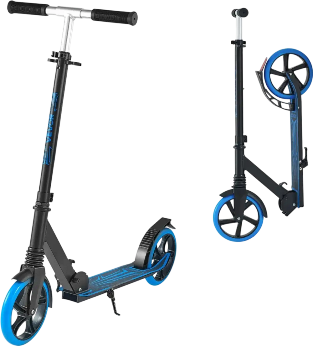 VEVOR Kick Scooter for Kids Ages 8+, Teens & Adults, 2-Wheel Toddler Scooter with Adjustable Height Handlebar, Wide Anti-Slip Deck, Foldable Lightweight Frame for Boys & Girls up to 220 lbs, Blue