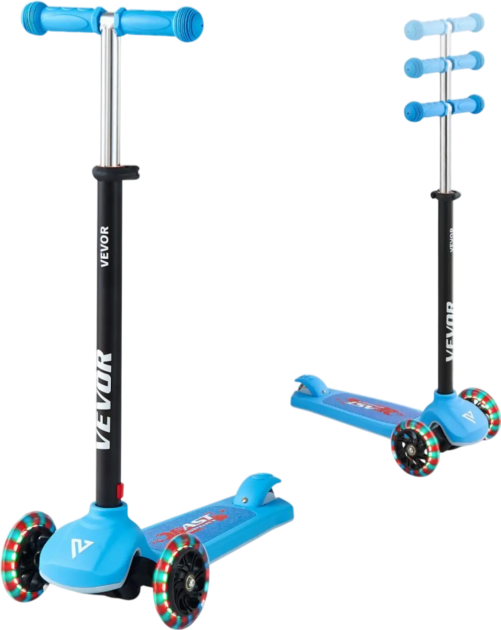 VEVOR Kick Scooter for Kids Ages 3+, 3-Wheel Toddler Scooter with Light-Up Wheels, Adjustable Height Handlebar, Wide Anti-Slip Deck, Lightweight Aluminum Frame for Boys & Girls up to 165 lbs, Blue