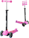 VEVOR Kick Scooter for Kids Ages 3+, 3-Wheel Toddler Scooter with Light-Up Wheels, Adjustable Height Handlebar, Wide Anti-Slip Deck, Lightweight Aluminum Frame for Boys & Girls up to 165 lbs, Pink