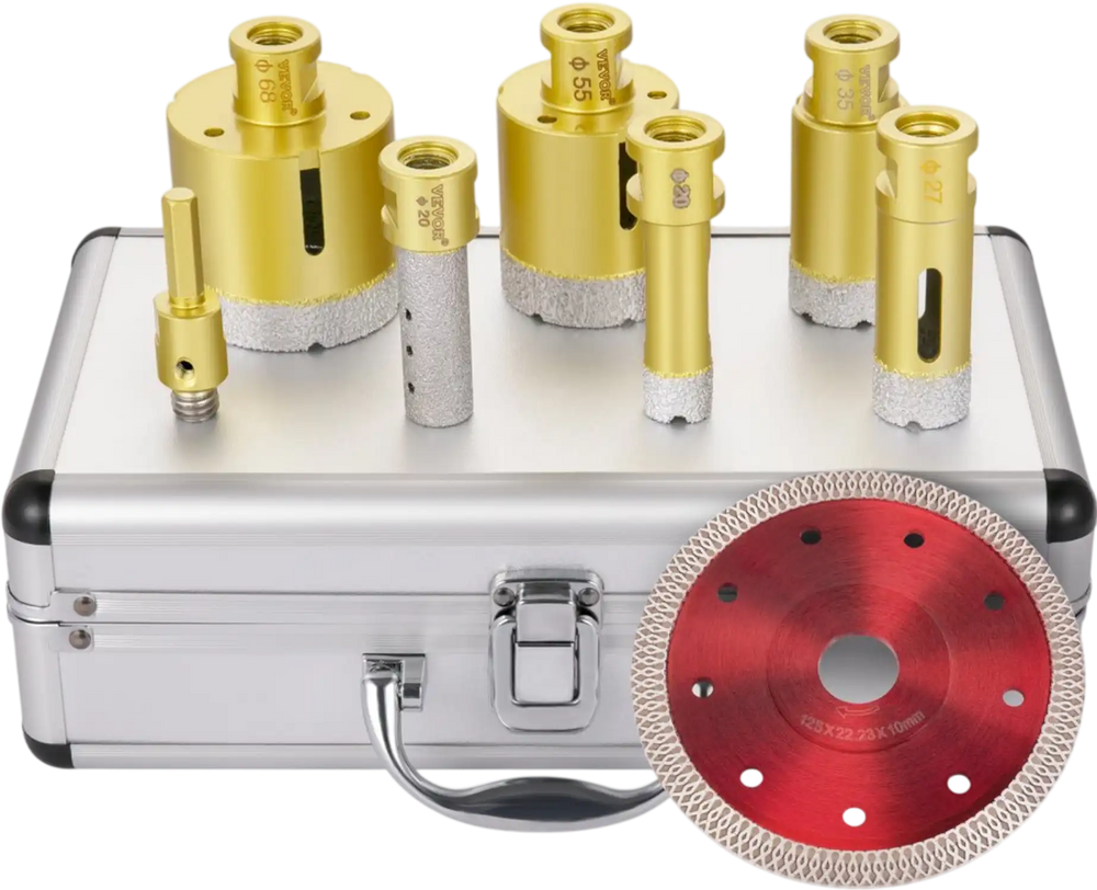 VEVOR Diamond Drill Bits 7PCS Diamond Hole Saw 20/27/35/55/68mmTile Hole Saw Kit Vacuum Brazed Diamond Drill Bit 0.59in/15mm Segment Tile Hole Saw w Storage Case for Tile Ceramic Porcelain Marble
