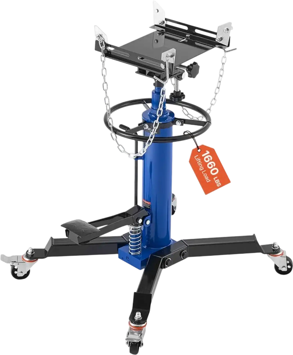 VEVOR Hydraulic Transmission Jack, 1660 lbs / 0.75 Ton Lifting Capacity Telescoping Transmission Jack with Foot Pedal, 360° Swivel Wheel, 34.6-69.3 in High Lifting Height, Lift Hoist for Garage/Shop