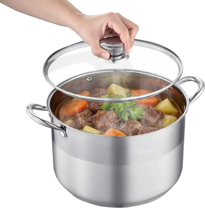 Vevor Stock Pot 12 qt Stainless Steel Stock Pot with Glass Lid New