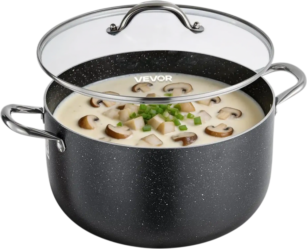 VEVOR Aluminum Stock Pot, 12-Quart Nonstick Ceramic Coated Pot with Glass Lid, PFOA-Free, PFAS-Free, Compatible with Gas Stoves, Induction Cooktops, Electric Stoves, for Soups, Stews, and Pasta